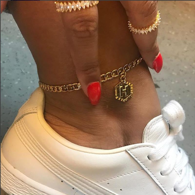 Initial Anklets Hexa Design Pendants Bazaar