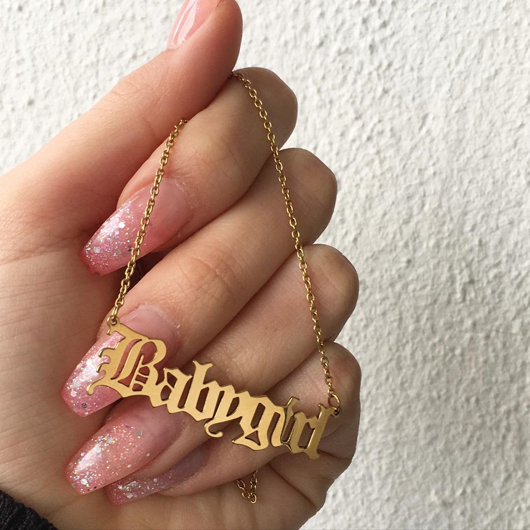 Name Necklace Old English Pendants Bazaar