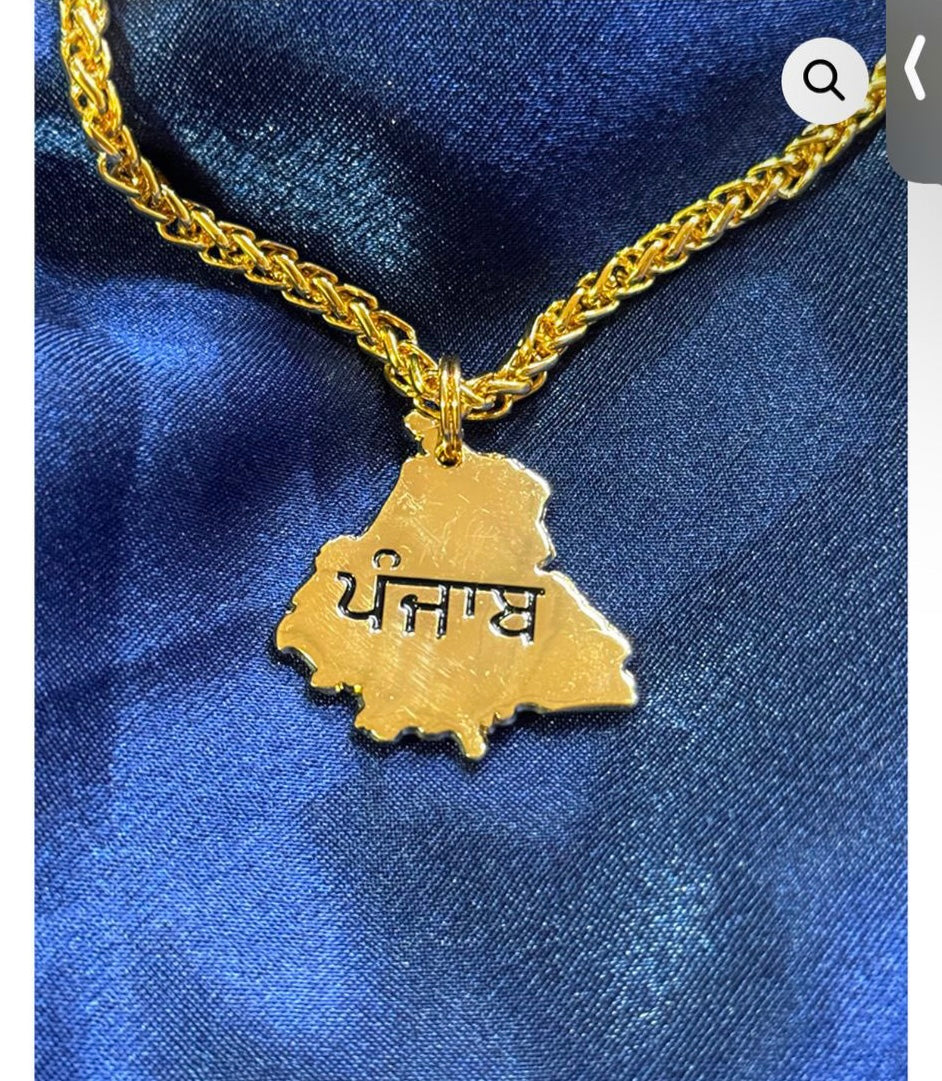 Punjab Necklace (Solid Map Design) + 5mm Cuban Chain