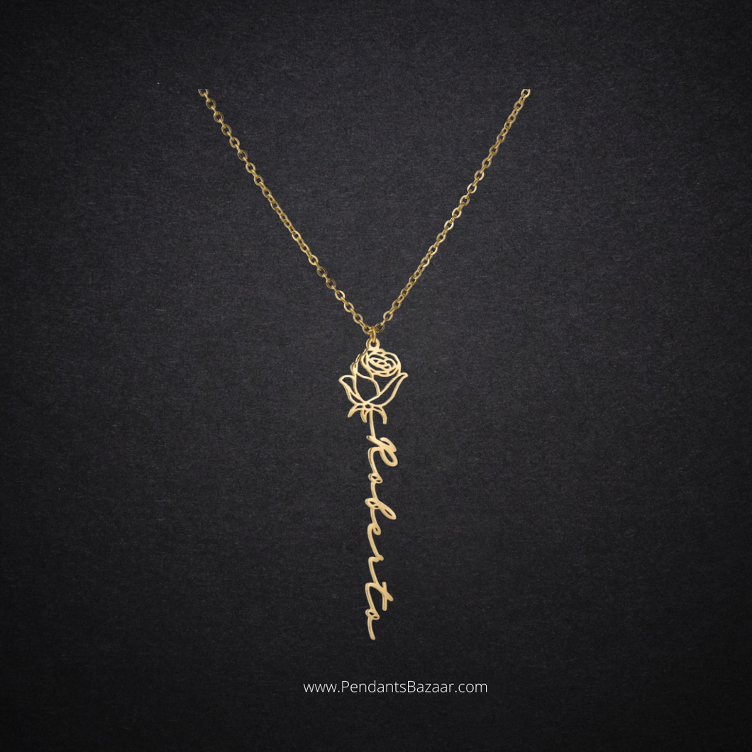 Vertical Rose Name Necklace