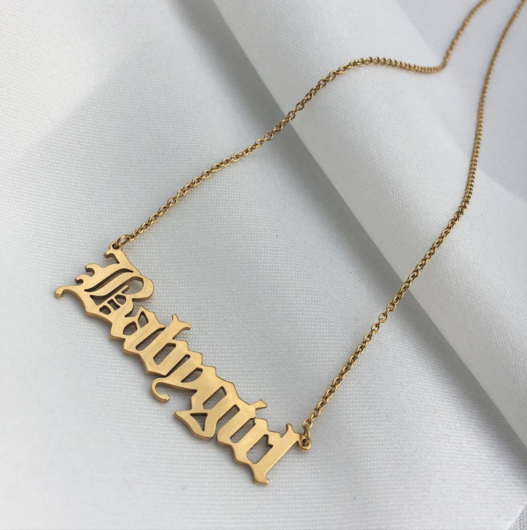 Name Necklace Old English 50cm 18k Gold Plated